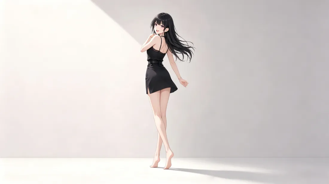 3k二次元黑裙少女壁纸｜简约光影背景图片 - 氛围感好看「哲风壁纸」