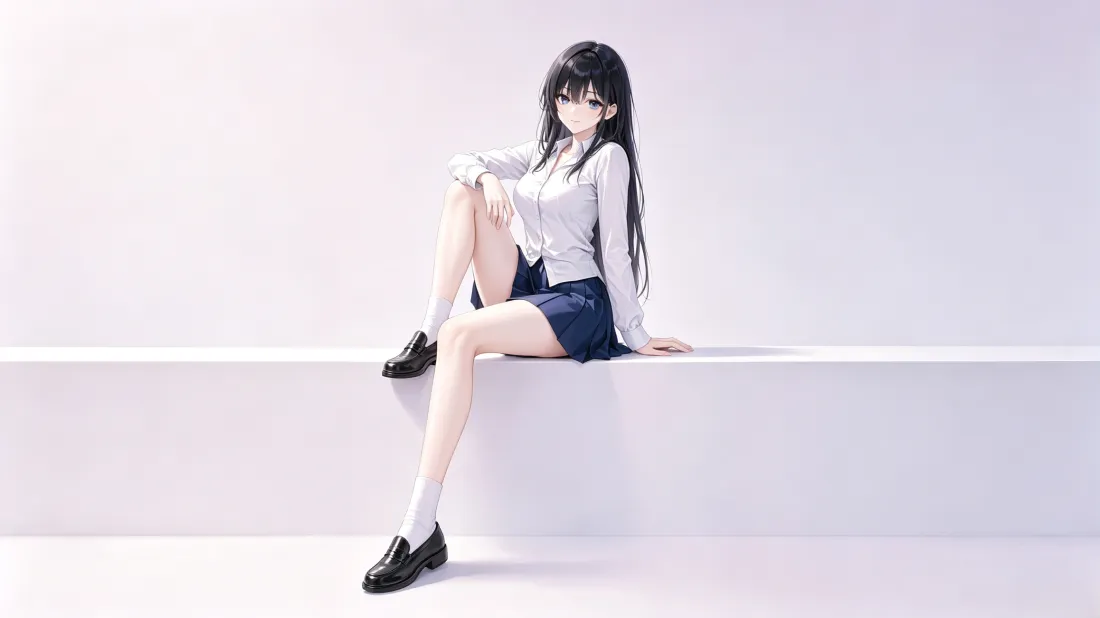 3k二次元黑长直壁纸｜简约纯白背景图片 - JK少女「哲风壁纸」