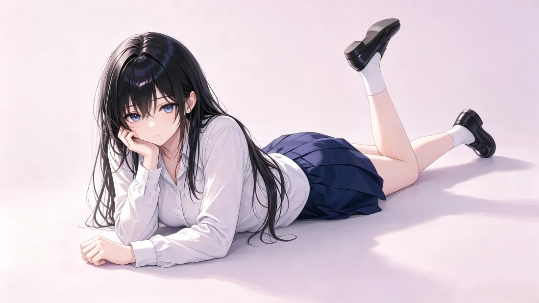 3k黑发JK少女壁纸｜浅粉干净背景图片 - 二次元少女插画「哲风壁纸」