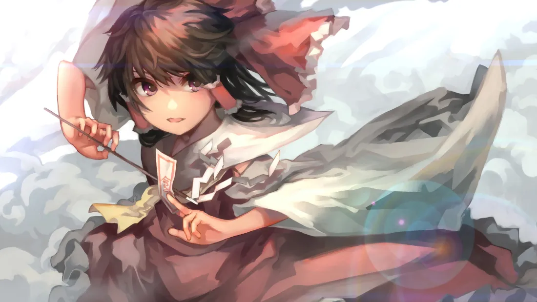 4k东方project壁纸｜棕发红瞳少女背景图片 - 天空枫叶插画「哲风壁纸」