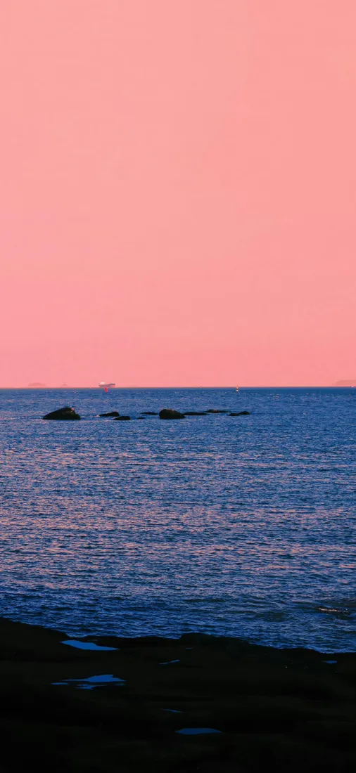 海景手机壁纸｜黄昏礁石海面背景图片 - 粉色浪漫天空「哲风壁纸」