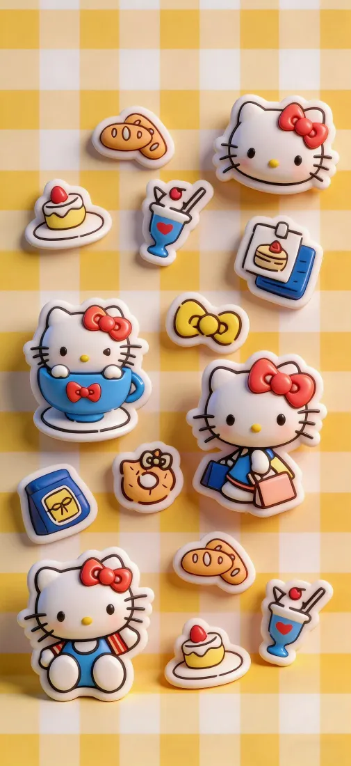 Hello Kitty手机壁纸｜甜品贴纸背景图片 - 可爱三丽鸥「哲风壁纸」