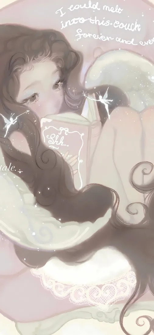 二次元长发女孩手机壁纸｜粉色星光背景图片 - 手绘甜美插画「哲风壁纸」
