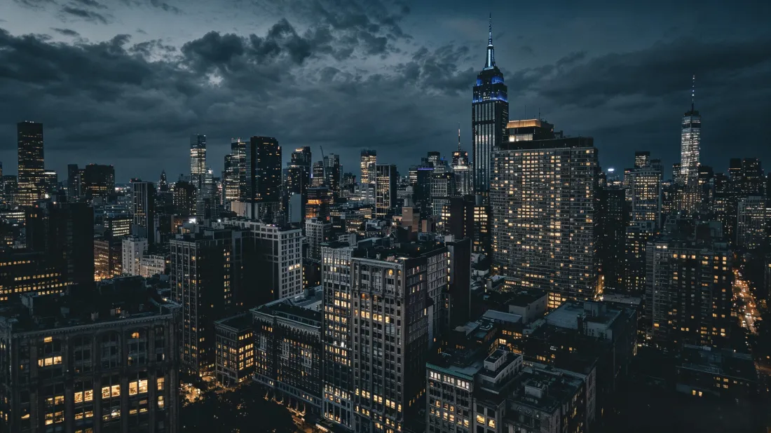3k城市夜景壁纸｜摩天大楼建筑群背景图片 - 都市灯光天际线「哲风壁纸」