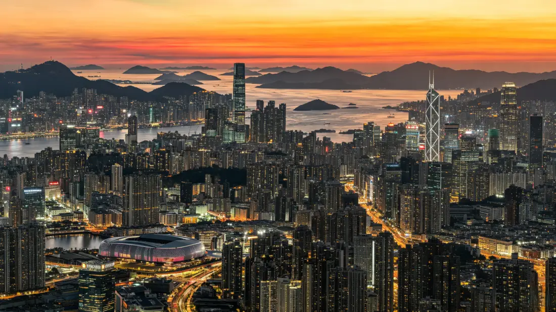 3k香港日落壁纸｜城市天际线背景图片 - 黄昏海岸风光「哲风壁纸」