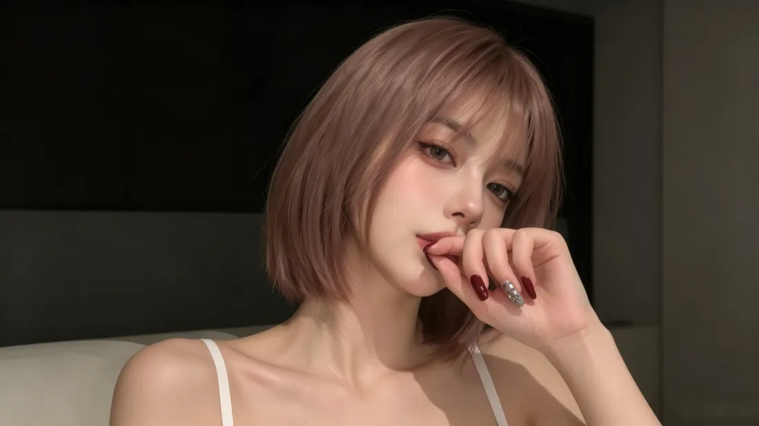 3k粉发短发美女壁纸｜吊带穿搭背景图片 - 氛围感写真「哲风壁纸」