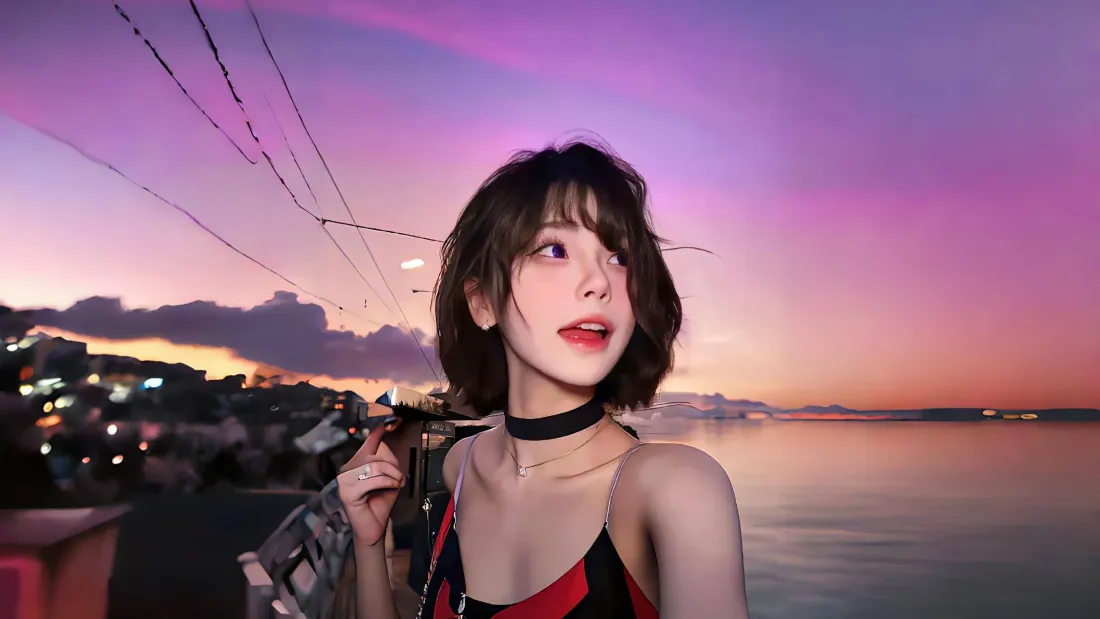 3k短发甜酷美女壁纸｜海边黄昏背景图片 - 氛围感人像「哲风壁纸」