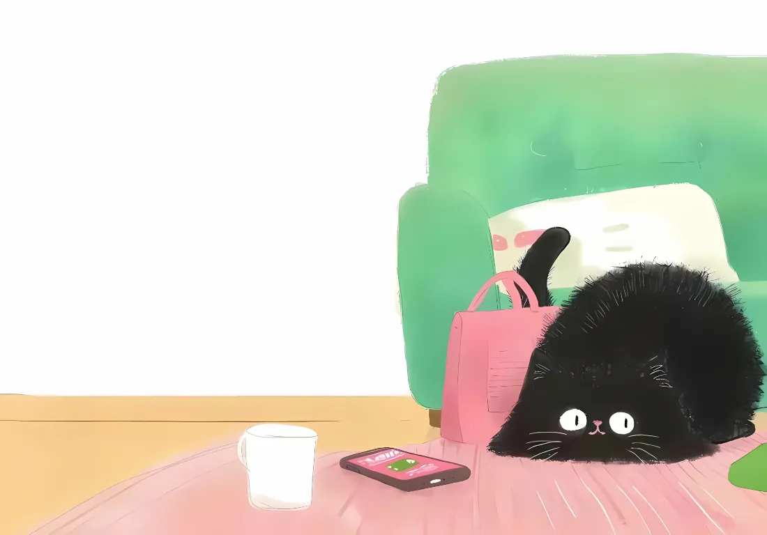 2k卡通小黑猫壁纸｜休闲居家背景图片 - 治愈可爱插画「哲风壁纸」