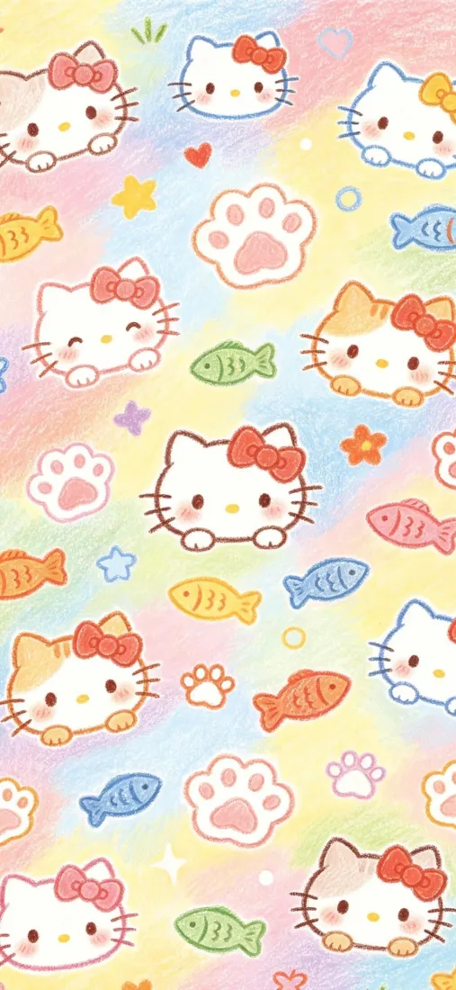 Hello Kitty手机壁纸｜软萌满印背景图片 - 可爱卡通「哲风壁纸」