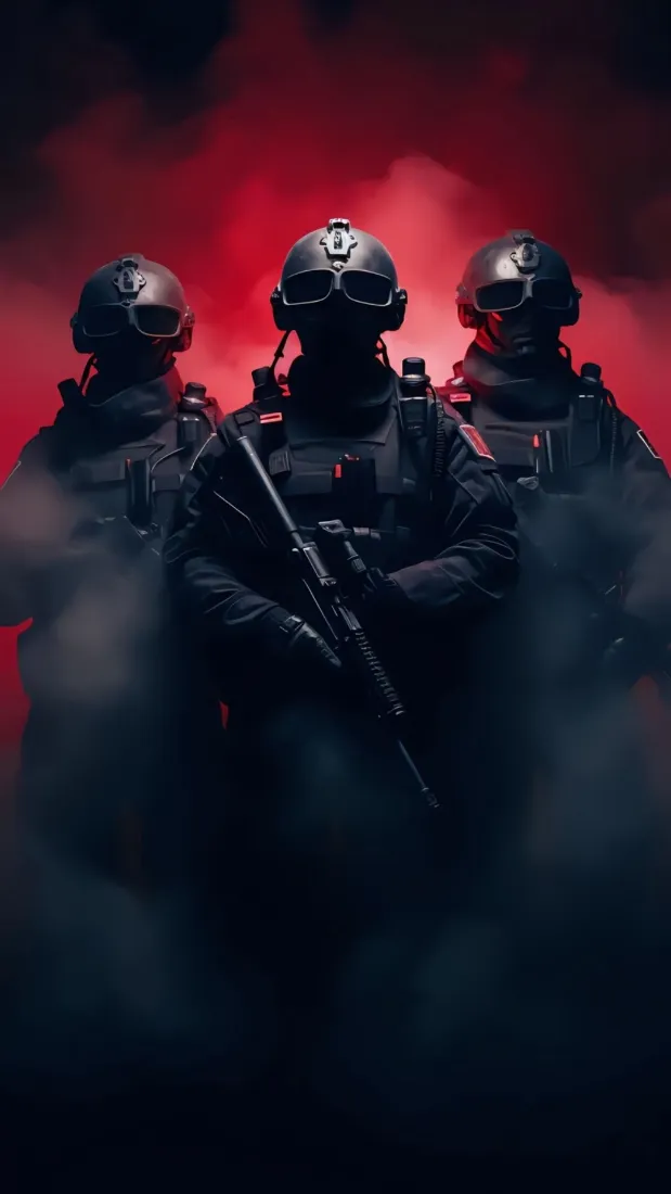 特警手机壁纸｜红色烟雾背景图片 - 酷帅武装作战剪影「哲风壁纸」