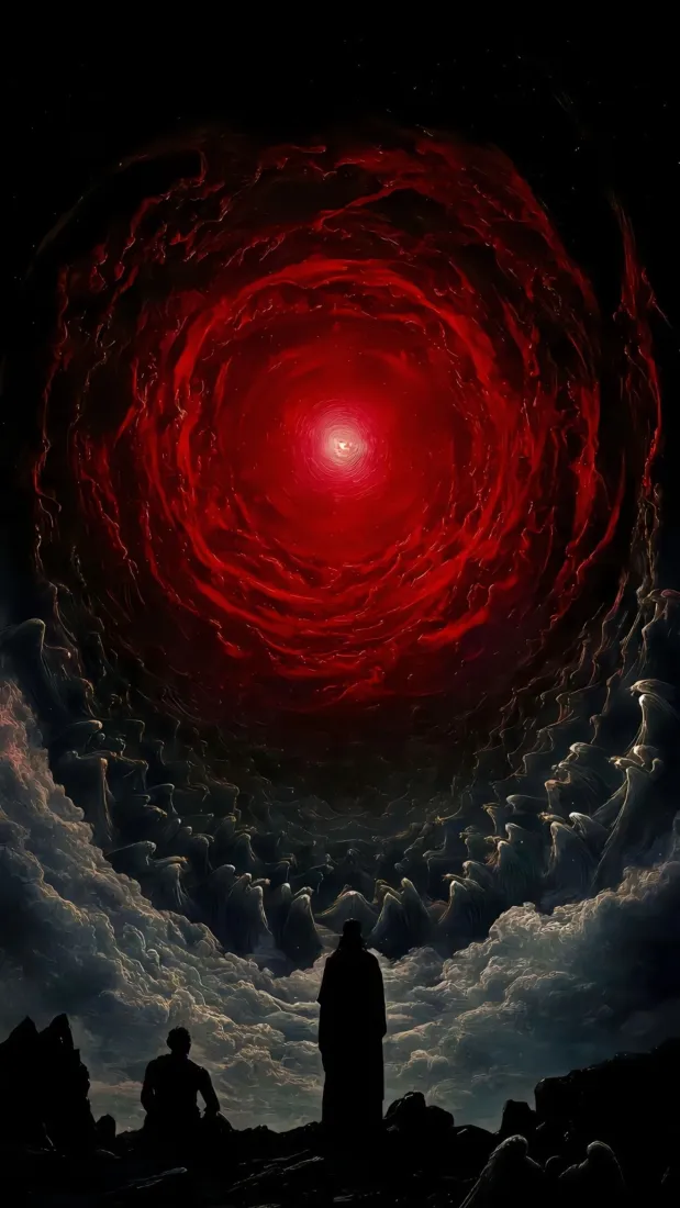 红色旋涡手机壁纸｜云层人物剪影背景图片 - 暗黑科幻「哲风壁纸」
