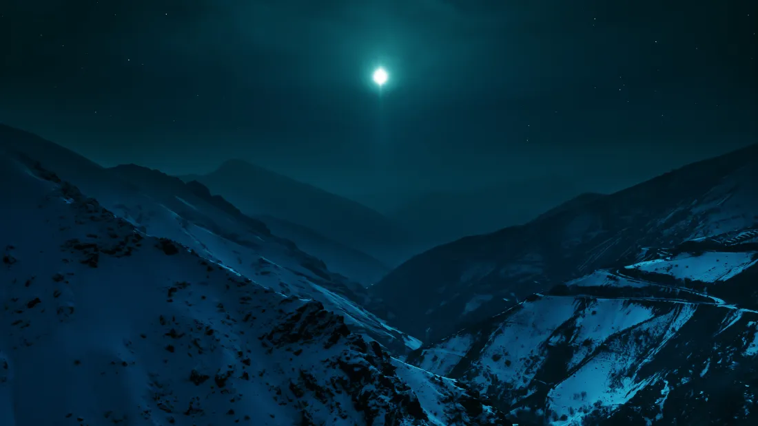4k月夜雪山壁纸｜冬日山脉背景图片 - 4K超清自然风景「哲风壁纸」