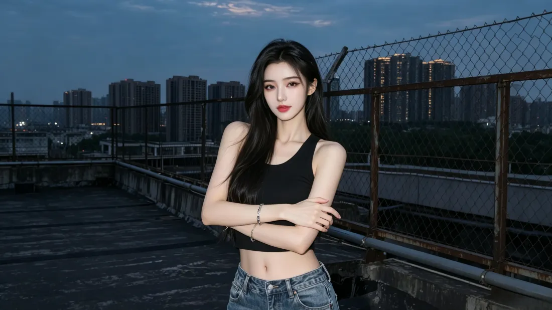 3k冷艳美女壁纸｜天台城市背景图片 - 氛围感时尚写真「哲风壁纸」