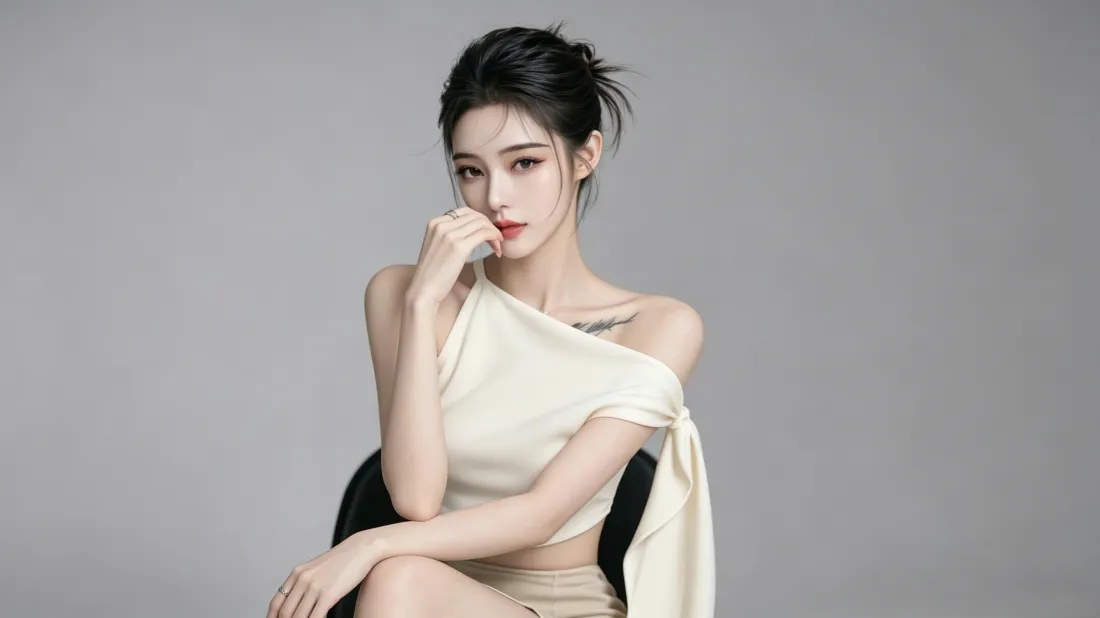 3k气质美女壁纸｜浅灰背景图片 - 时尚氛围感写真「哲风壁纸」