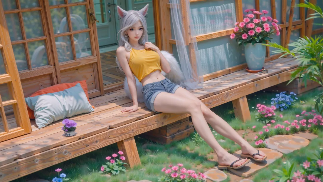 8k银月壁纸｜夏日庭院狼耳少女背景图片 - 凡人修仙传「哲风壁纸」