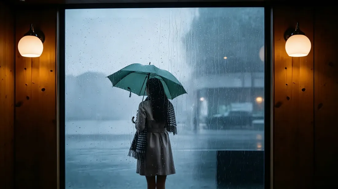 3k雨天撑伞女孩壁纸｜窗边雨景背景图片 - 治愈安静氛围「哲风壁纸」