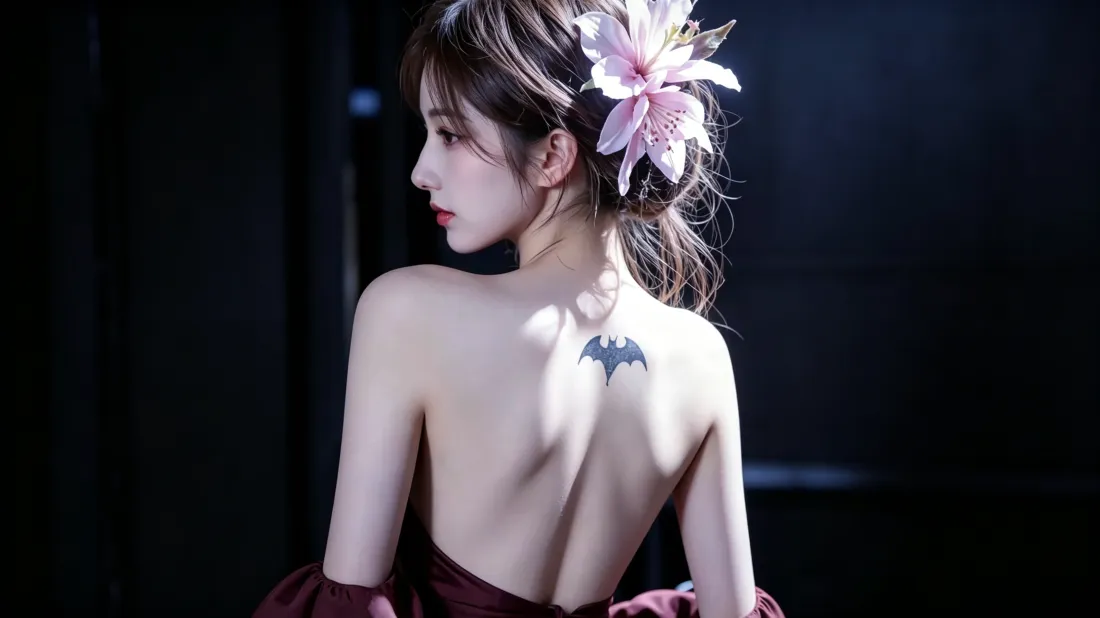 3k露背美女壁纸｜暗调光影背景图片 - 花饰纹身氛围感「哲风壁纸」