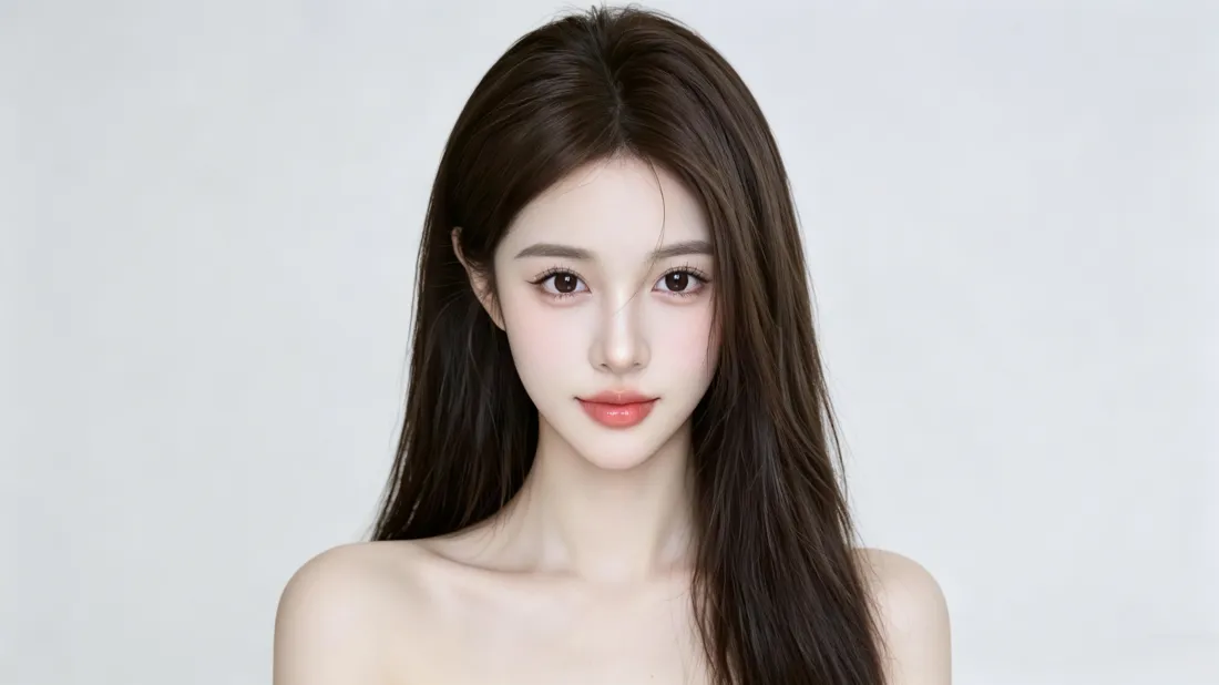 3k气质美女壁纸｜浅灰背景图片 - 黑长直肖像写真「哲风壁纸」