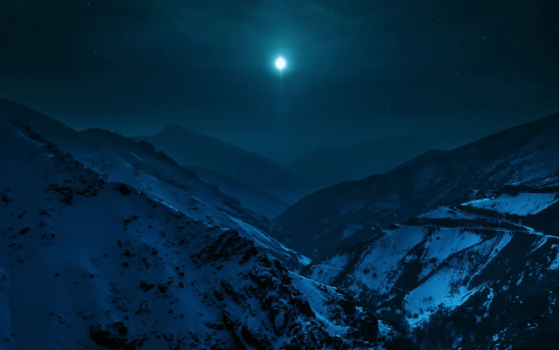 4k雪山月夜壁纸｜冷调雪山背景图片 - 4k超清自然风景「哲风壁纸」