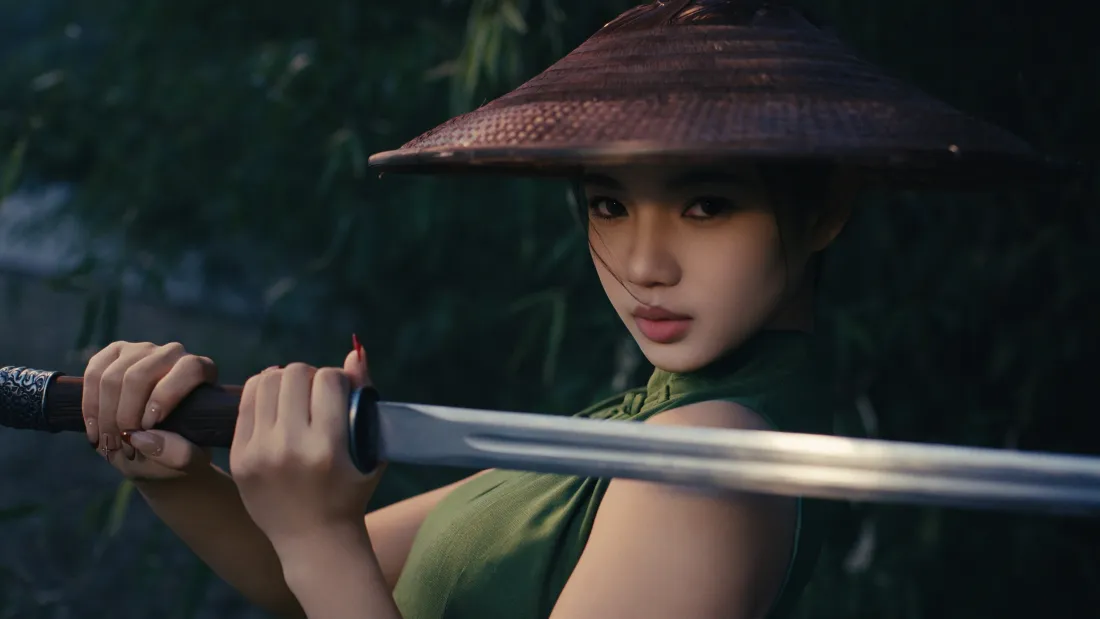 4k古风女剑客壁纸｜竹林武侠背景图片 - 飒爽持剑「哲风壁纸」