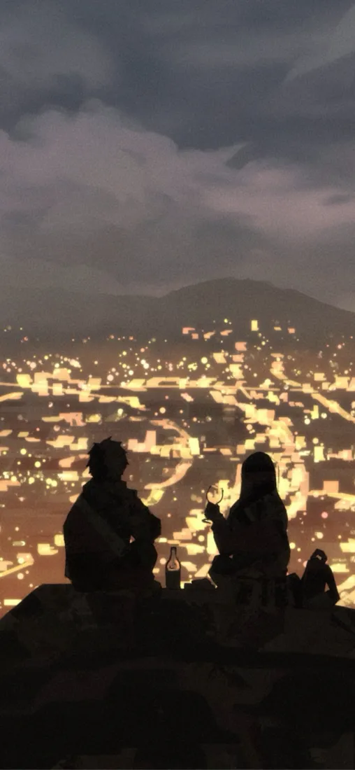 山顶俯瞰城市夜景手机壁纸｜双人剪影背景图片 - 浪漫夜色「哲风壁纸」