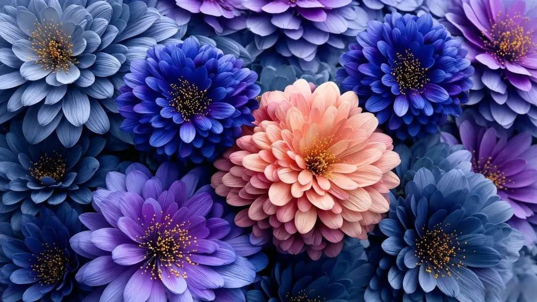 3k多彩菊花壁纸｜蓝紫花朵背景图片 - 清新好看「哲风壁纸」