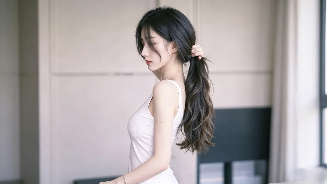 3k气质美女壁纸｜居家吊带背景图片 - 氛围感侧颜写真「哲风壁纸」
