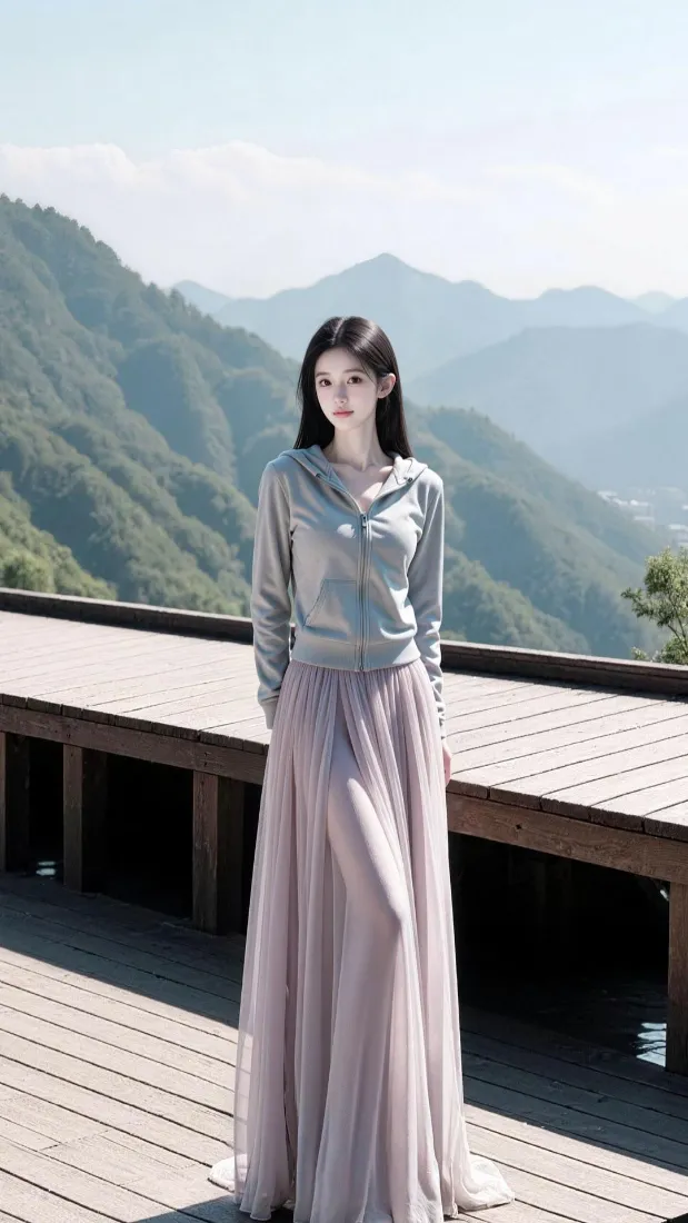 清纯美女手机壁纸｜山间观景台背景图片 - 休闲穿搭「哲风壁纸」