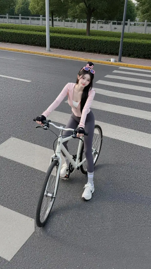 骑行美女手机壁纸｜城市道路斑马线背景图片 - 时尚运动风「哲风壁纸」