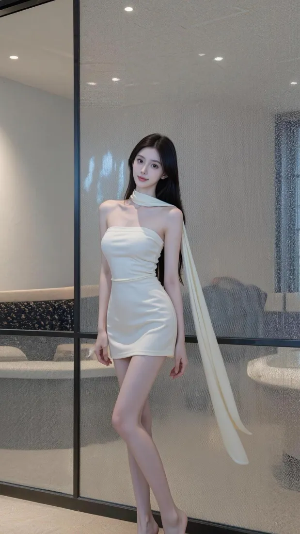 白裙美女手机壁纸｜现代室内背景图片 - 时尚气质写真「哲风壁纸」