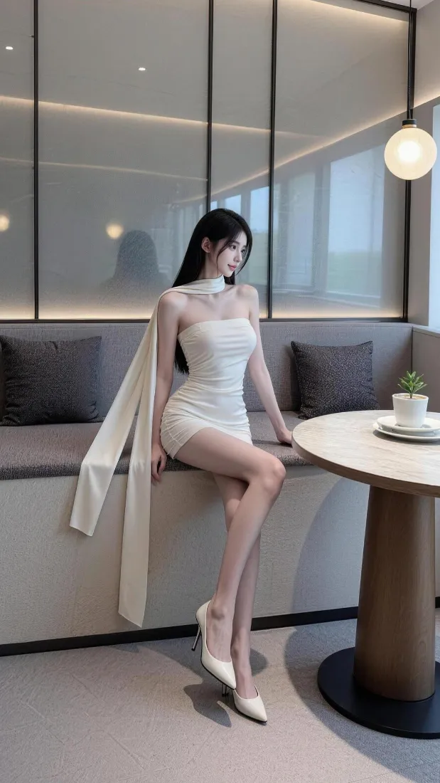 气质白裙美女手机壁纸｜轻奢室内背景图片 - 时尚穿搭写真「哲风壁纸」