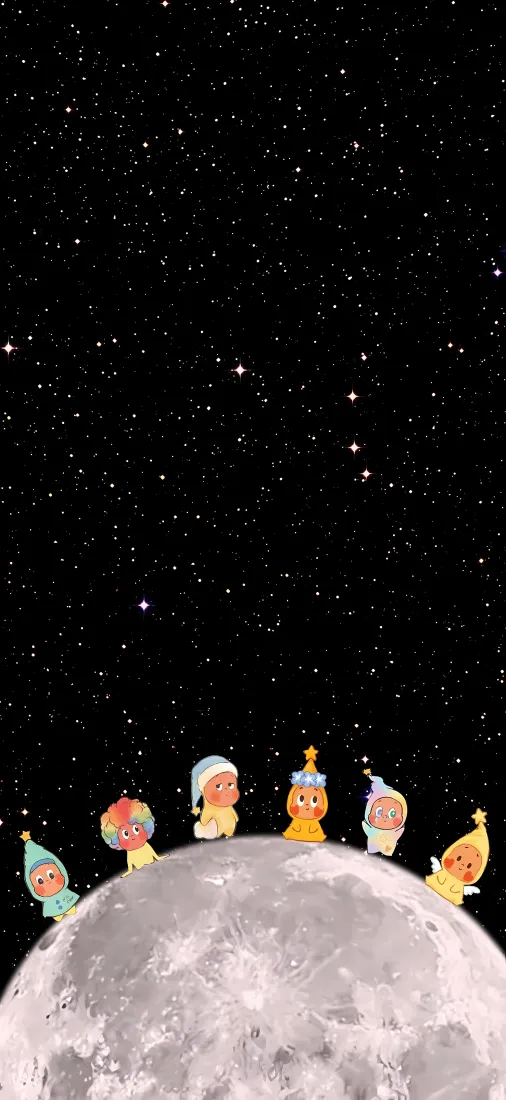 泡泡玛特星星人手机壁纸｜月球星空背景图片 - 萌系可爱潮玩「哲风壁纸」