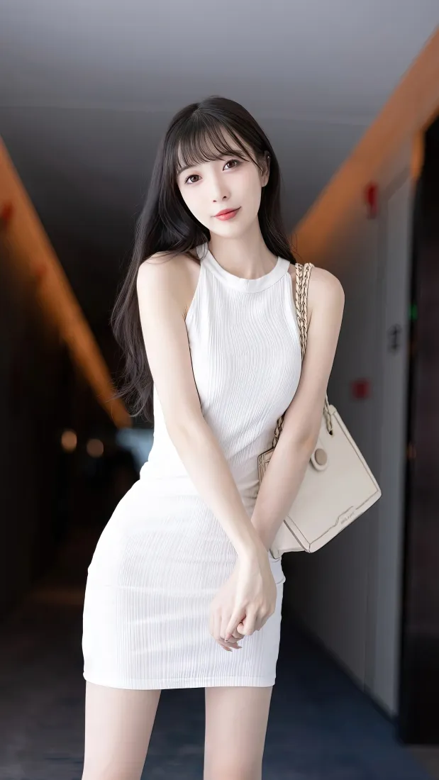 白裙黑长直美女手机壁纸｜室内时尚穿搭背景图片 - 性感写真「哲风壁纸」