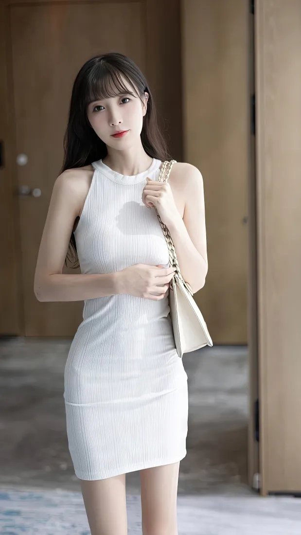 性感美女手机壁纸｜白色无袖裙背景图片 - 优雅气质人像「哲风壁纸」