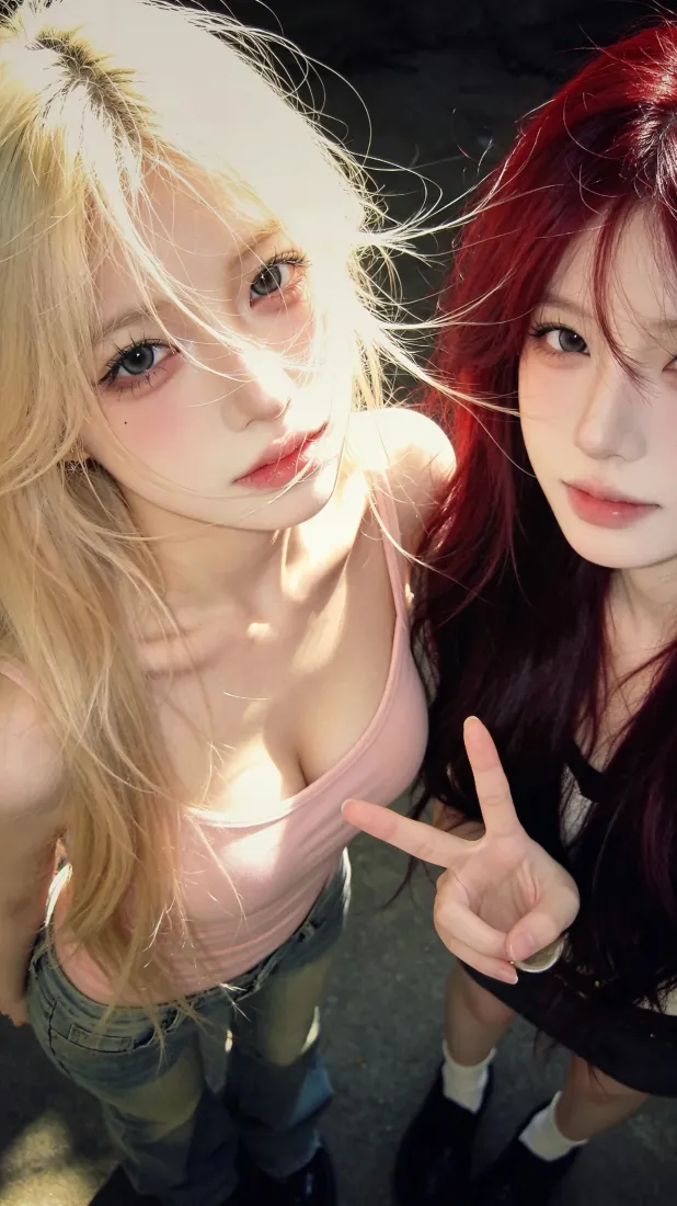 金发红发美女手机壁纸｜闺蜜自拍背景图片 - 氛围感少女写真「哲风壁纸」