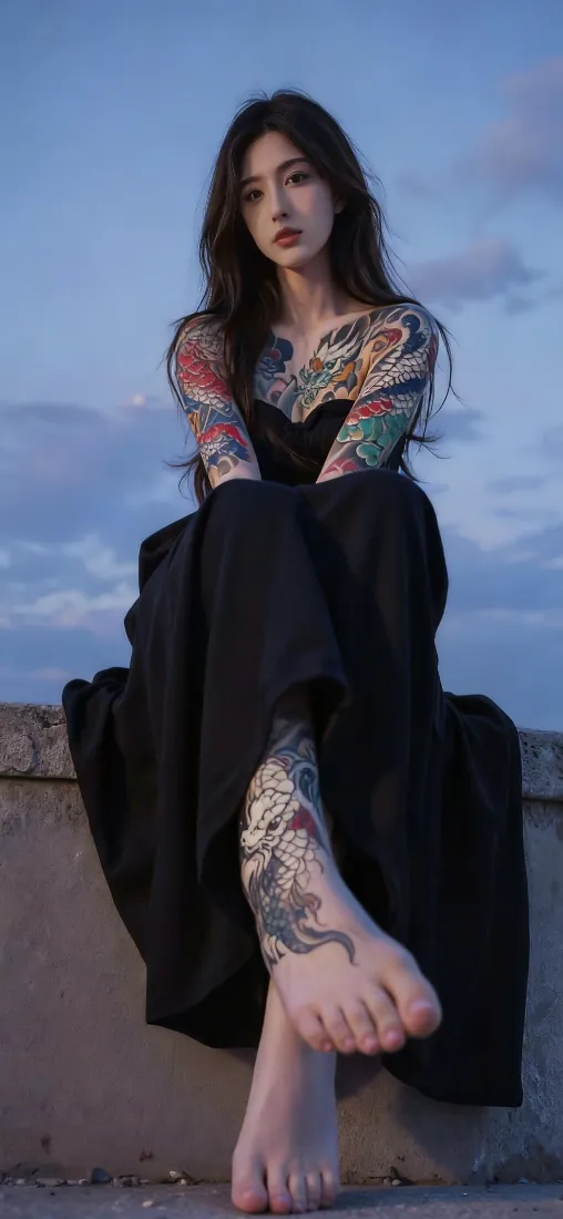 纹身美女手机壁纸｜户外天空背景图片 - 性感写真「哲风壁纸」