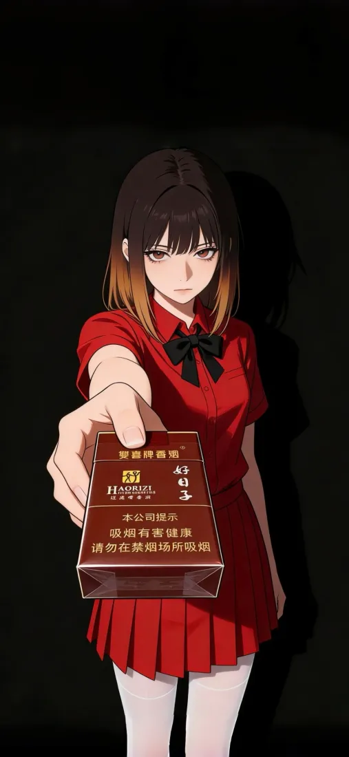 抽烟动漫少女手机壁纸｜黑色背景图片 - 红裙酷飒风格「哲风壁纸」