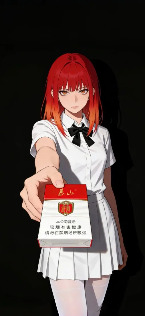 红发二次元少女手机壁纸｜黑色背景图片 - 穿JK制服递香烟「哲风壁纸」