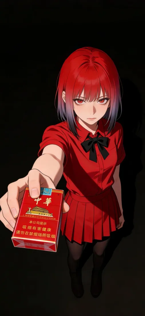红发动漫少女手机壁纸｜递烟盒背景图片 - 酷飒二次元风「哲风壁纸」