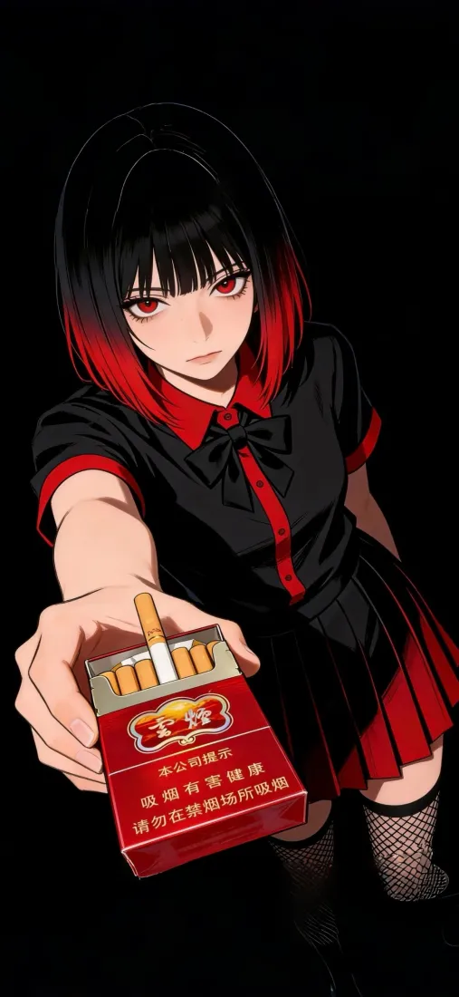 抽烟动漫少女手机壁纸｜黑红暗黑背景图片 - 酷飒二次元少女「哲风壁纸」