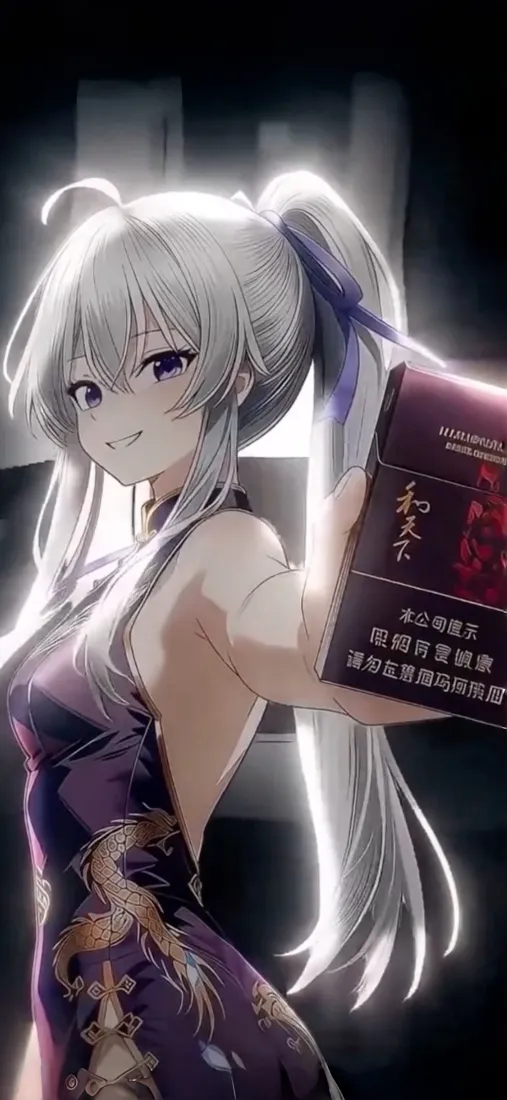 银发紫眸少女手机壁纸｜露背旗袍背景图片 - 动漫马尾美少女「哲风壁纸」
