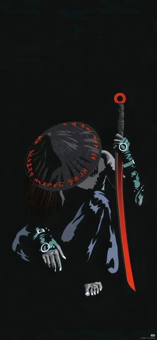 斗笠持剑侠客手机壁纸｜暗黑背景图片 - 动漫古风武士插画「哲风壁纸」