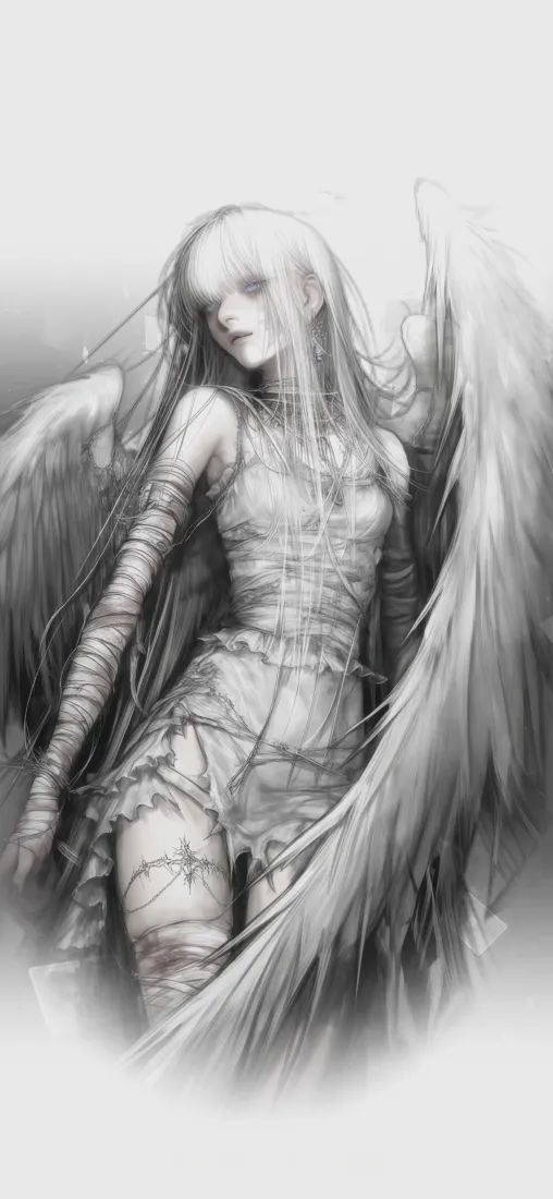 天使手机壁纸｜绷带少女背景图片 - 暗黑二次元插画「哲风壁纸」