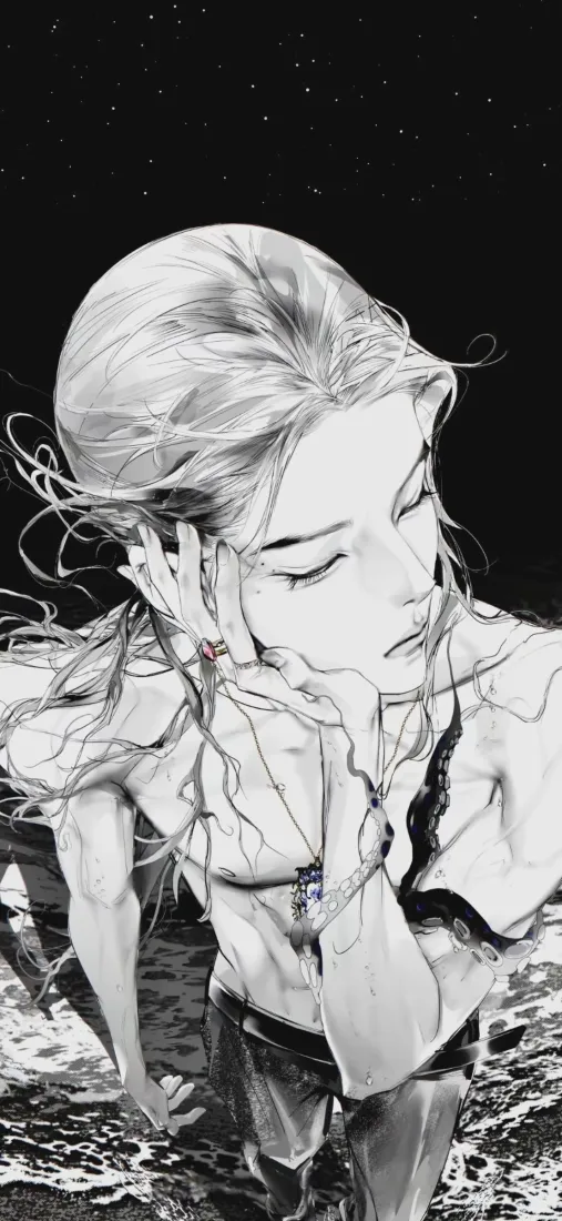 银发精灵少年手机壁纸｜水面手绘背景图片 - 动漫插画「哲风壁纸」