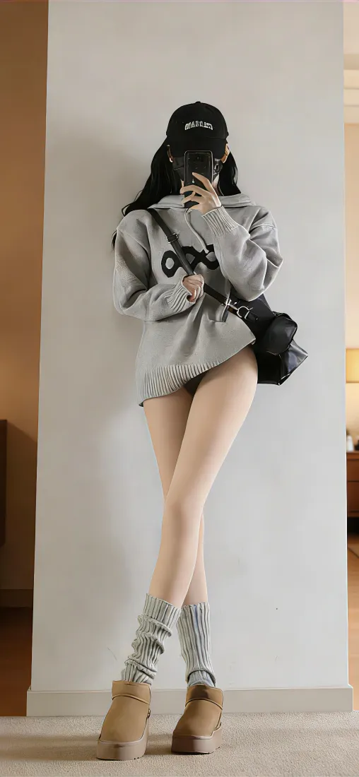 时尚穿搭美女手机壁纸｜室内背景图片 - 大长腿潮流少女「哲风壁纸」