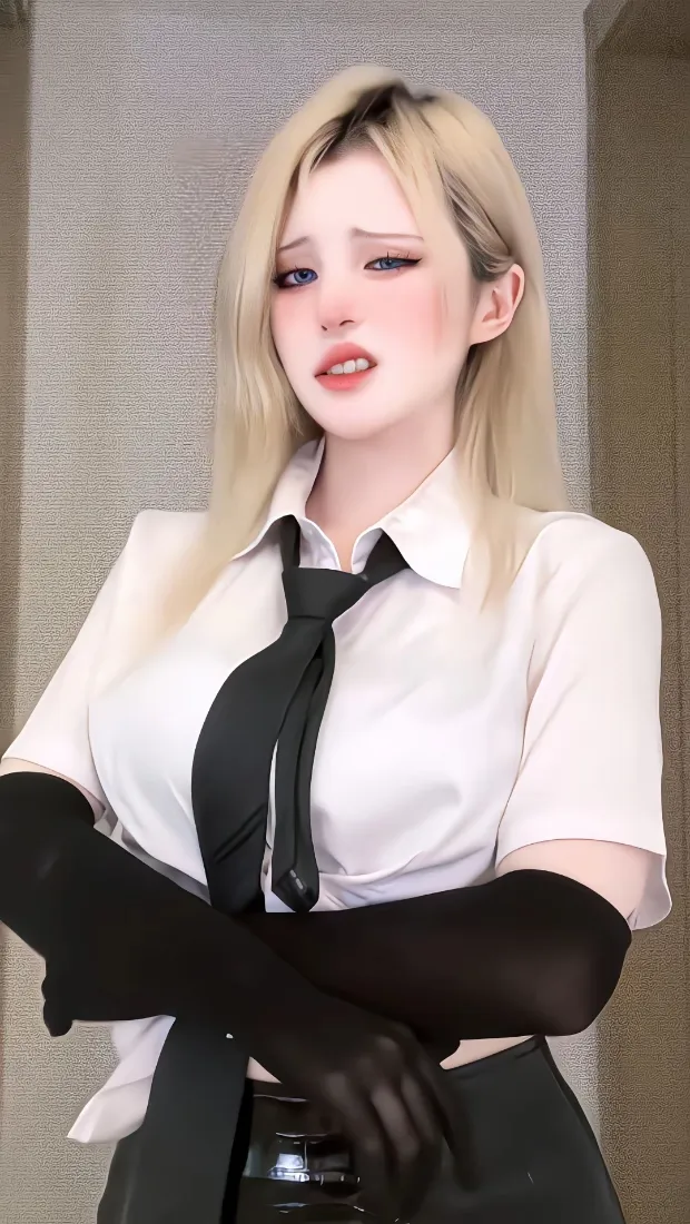 金发美女手机壁纸｜白衬衫黑领带背景图片 - 嫌弃脸「哲风壁纸」