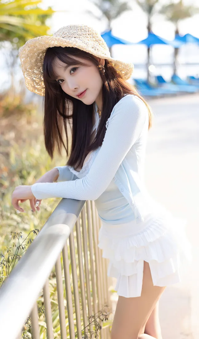 草帽美女手机壁纸｜海边度假背景图片 - 性感气质写真「哲风壁纸」