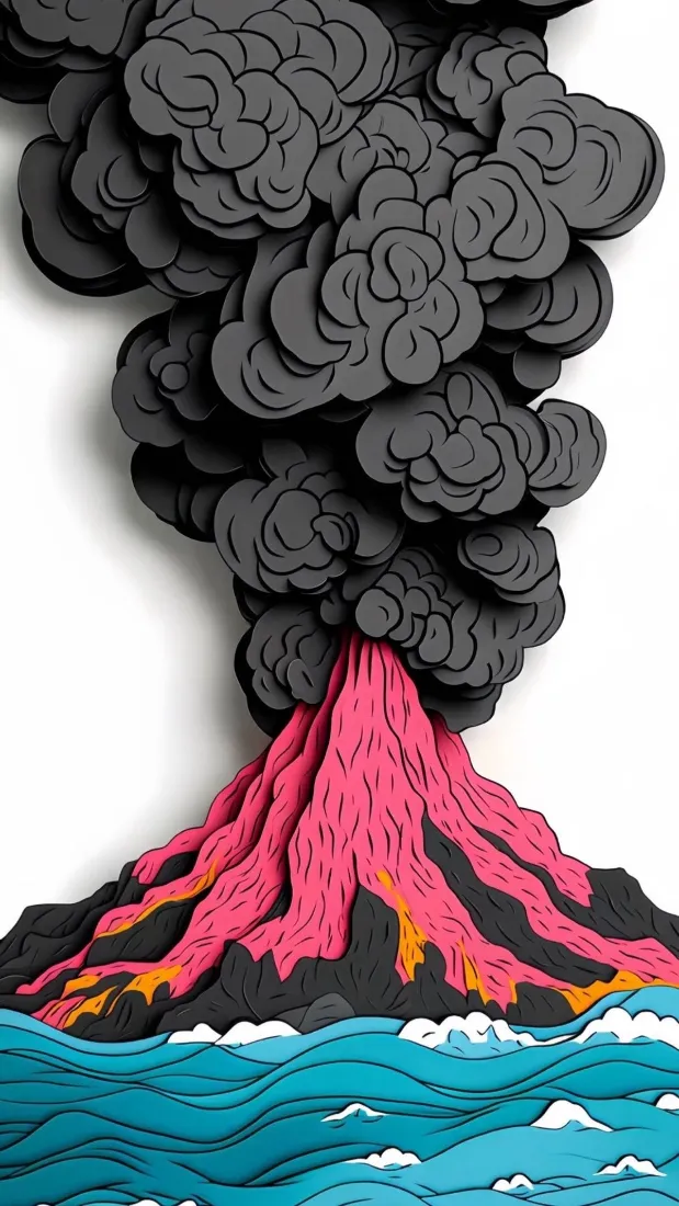 火山喷发插画手机壁纸｜岩浆海洋背景图片 - 手绘创意「哲风壁纸」