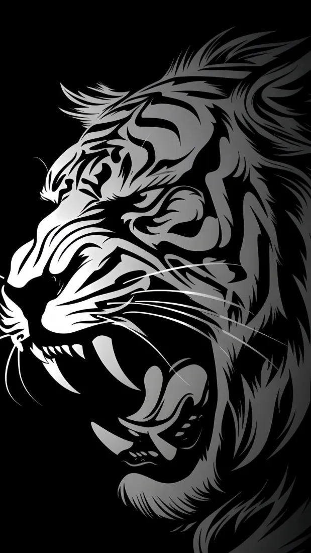 老虎手机壁纸｜黑白手绘霸气背景图片 - 炫酷猛兽插画「哲风壁纸」