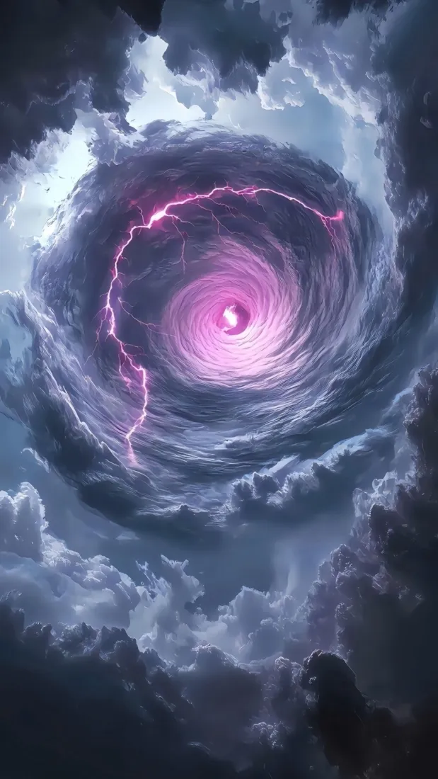 粉紫漩涡云手机壁纸｜闪电云层背景图片 - 科幻宇宙风「哲风壁纸」